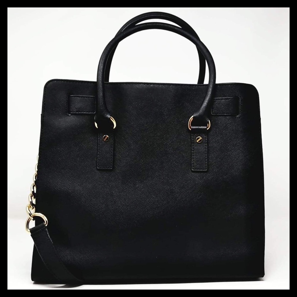 Michael Kors Hamilton Large Saffiano Leather Tote Black With Gold - Picture 7 of 16